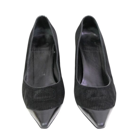 Salvatore Ferragamo BLACK REAL LEATHER VELVET MID HEEL CLASSIC PUMP SHOES 8.5C - Picture 3 of 13